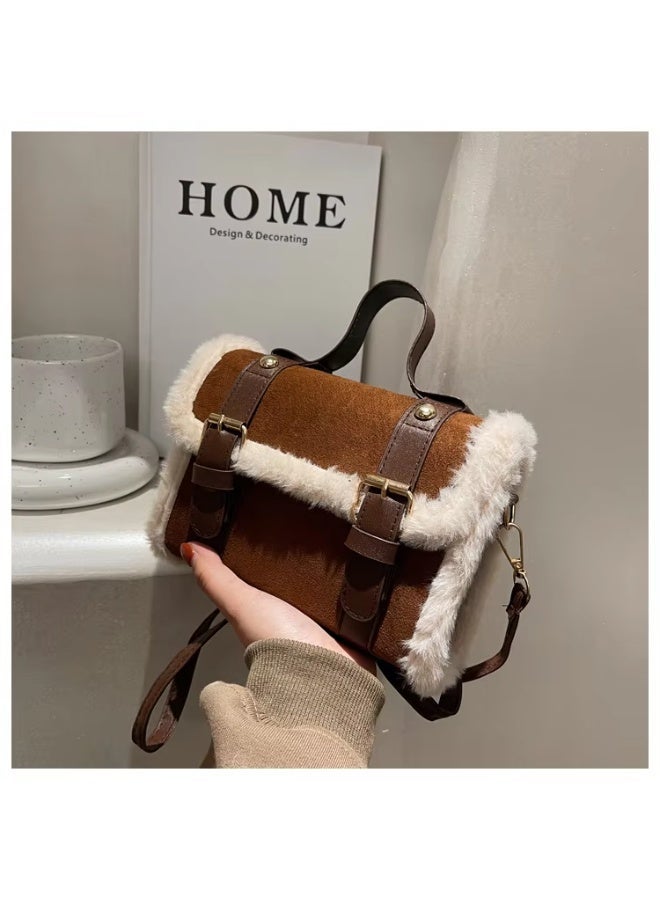 عرب شنطة كروس بودي نسائية شامواه مبطنة أنيقة – حقيبة كاجوال بحزام كتف قابل للإزالة ( بني) - Image 3