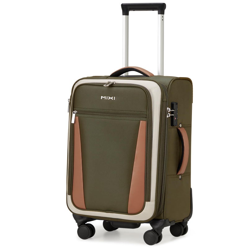 mixi Carry On Luggage 20 Inch Softside Expandable Suitcase with Front Pocket, 22x14x9 Airline Approved Rolling Lightweight Travel Suitcases with Wheels & TSA (Tea Brown-Off White) - Image 1
