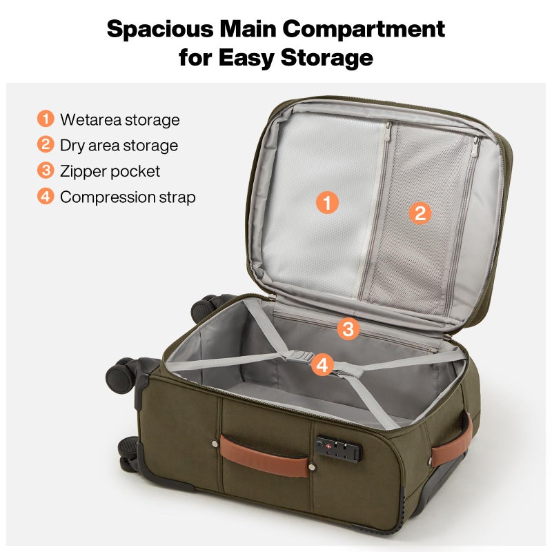 mixi Carry On Luggage 20 Inch Softside Expandable Suitcase with Front Pocket, 22x14x9 Airline Approved Rolling Lightweight Travel Suitcases with Wheels & TSA (Tea Brown-Off White) - Image 3