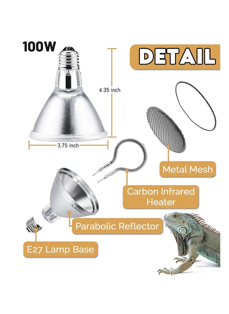 120W Deep Heat Infrared Projector Lamp for Reptiles, Emits both Infrared A & B Wavelengths, Reptiles Basking Light Heat Lamp Bulbs with Reflector for Bearded Dragons, Turtles, Snakes, Lizards, etc.