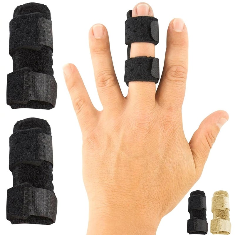 Vive Finger Splint 2 Pack  Universal Finger Straightener  Broken and Trigger Finger Splints  Finger Brace for Arthritis pain and Support  Sprain Relief for Middle Index Ring Pinky Fingers Black - Image 1