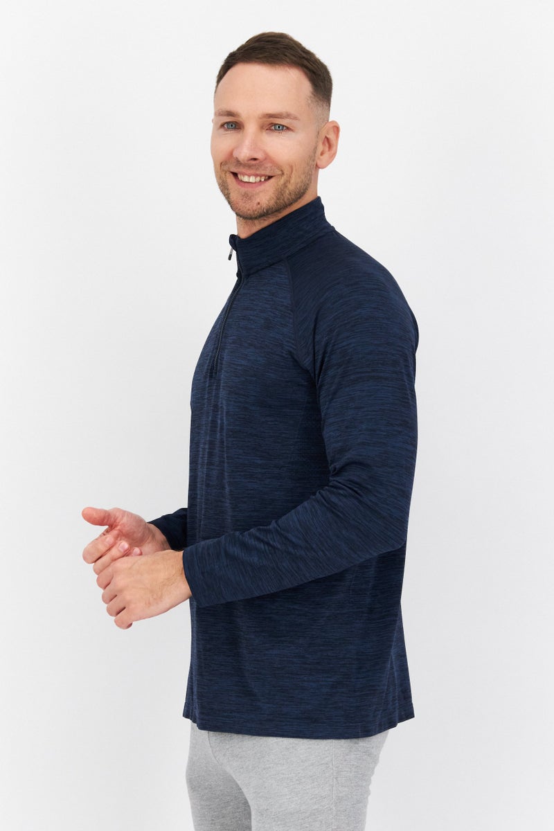 Lyle & Scott Men Mock Neck Heather Long Sleeve Sweatshirts, Navy - Image 2