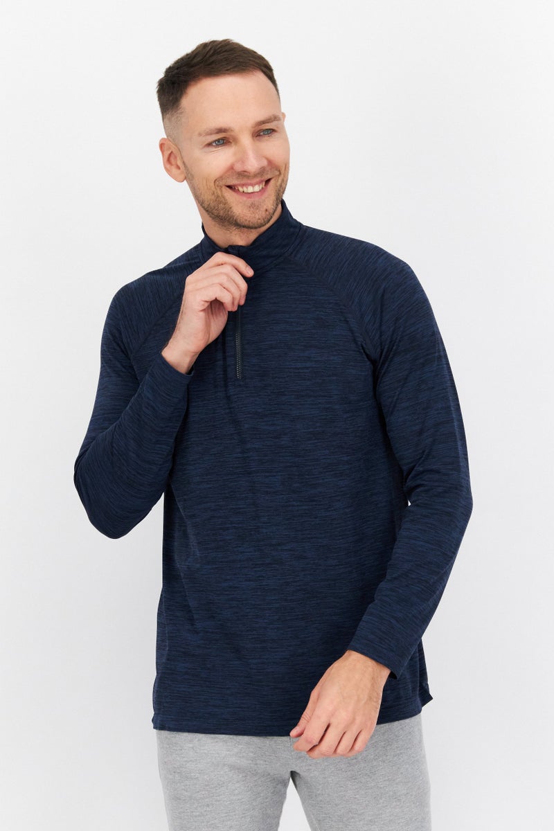 Lyle & Scott Men Mock Neck Heather Long Sleeve Sweatshirts, Navy - Image 1