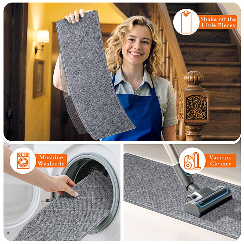 DailyCuddles Stair Treads for Wooden Steps 4 PCS - 8â€™â€™ x 30â€™â€™, Non Slip Stair Runner, Machine Washable Stair Rugs Strips for Kids Pets and Elderly, Indoor Carpet for Stairs (Grey) - Image 5