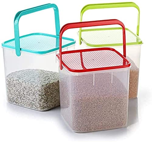 Makekartz.com Makekartzcom 5 kg Plastic Storage Container square kitchen Storage air Tight Container with Handle for Rice Flour Food GrainPack of 3 - Image 1