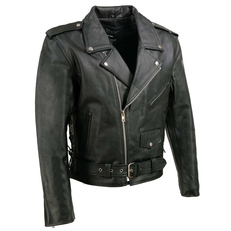 EVENT LEATHER EL5411 Mens Black Classic Side Lace Motorcycle Leather Jacket Motorcycle Riding Jackets 4XLarge