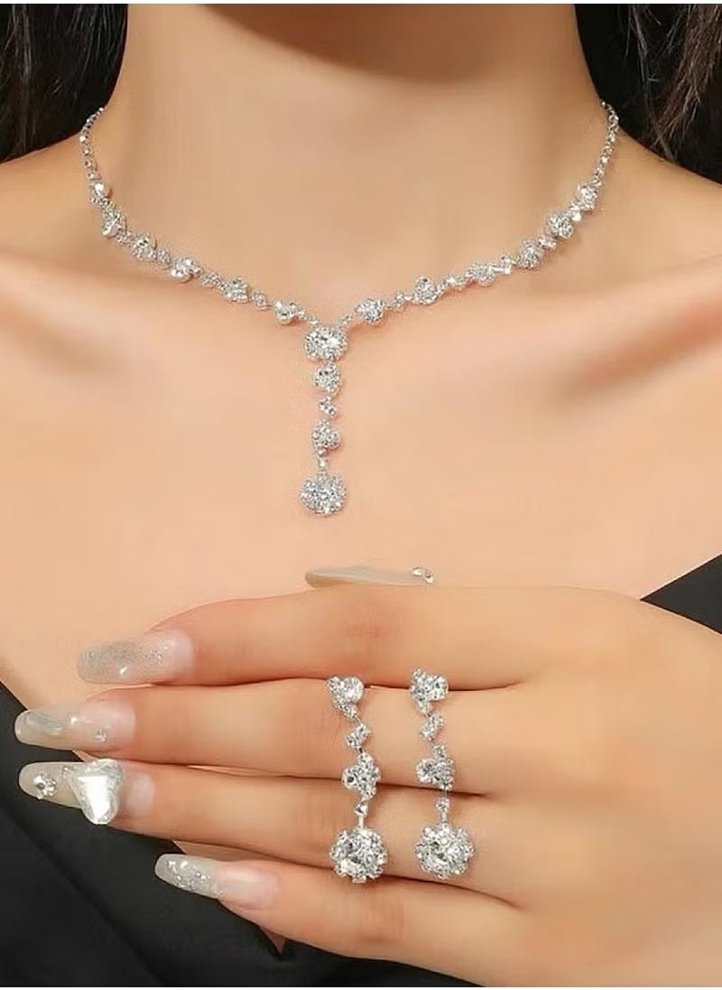 5 Pcs Rhinestone Necklace Bracelet Ring Earrings Floral Drop Dangle Set Flash Diamond Fashion Bridal Evening Dress Accessories for Women Silver/Clear - pzsku/Z8D501AD9A58F14922745Z/45/_/1724055864/b6282a88-23d9-4f6d-b537-622e1daf3cb5