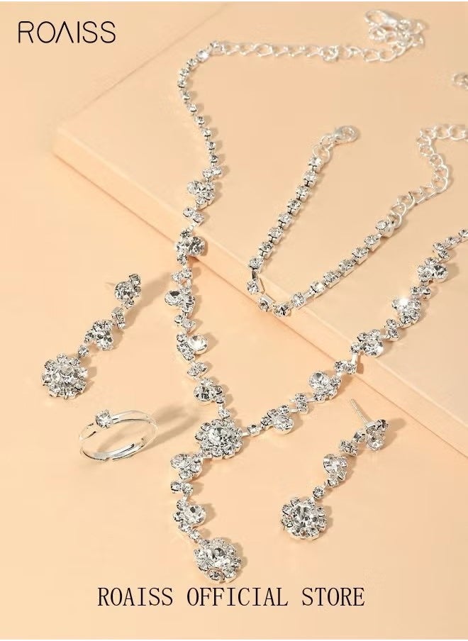 5 Pcs Rhinestone Necklace Bracelet Ring Earrings Floral Drop Dangle Set Flash Diamond Fashion Bridal Evening Dress Accessories for Women Silver/Clear - pzsku/Z8D501AD9A58F14922745Z/45/_/1724055886/5127b6f9-1e92-4237-aeb1-51c888628628