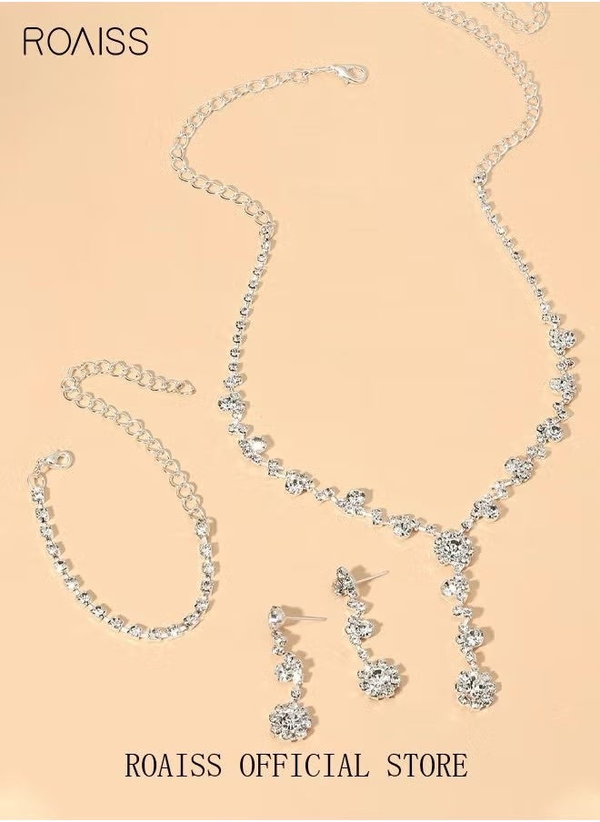 5 Pcs Rhinestone Necklace Bracelet Ring Earrings Floral Drop Dangle Set Flash Diamond Fashion Bridal Evening Dress Accessories for Women Silver/Clear - pzsku/Z8D501AD9A58F14922745Z/45/_/1724055895/cbf6e1e6-a993-4119-9a19-dc4e0a20fa2a