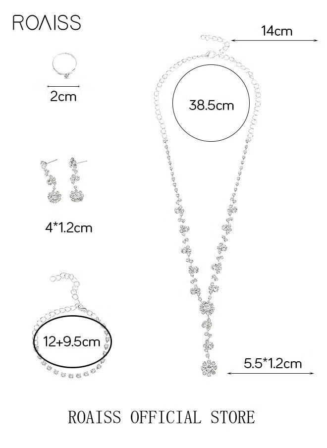 5 Pcs Rhinestone Necklace Bracelet Ring Earrings Floral Drop Dangle Set Flash Diamond Fashion Bridal Evening Dress Accessories for Women Silver/Clear - pzsku/Z8D501AD9A58F14922745Z/45/_/1724055923/a2d4908b-9d25-439f-bb91-6692560ae74d