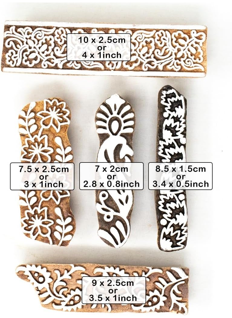 Hashcart Hashcart Wooden Indian Traditional Design Printing StampsBlocks for Printing Saree BorderDressesCraft Card MakingScrapbookClay Pottery Set of 5  - Image 4