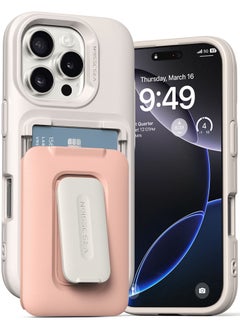 VRS Design D-Wallet Orb iPhone 16 PRO Case Cover Wallet [3 Card] Credit Holder Slot [Semi Automatic] Built-in [Kickstand] - Pink Sand  - Image 1