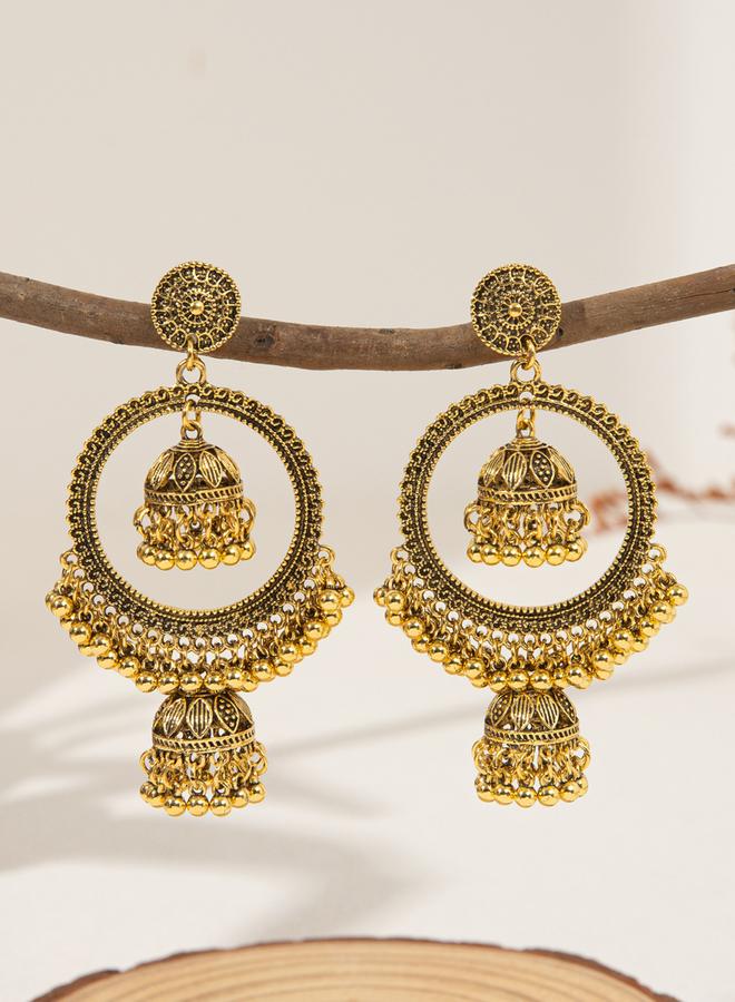Take Two Texture Bell Shape Jhumka Dangler Earrings - Image 3
