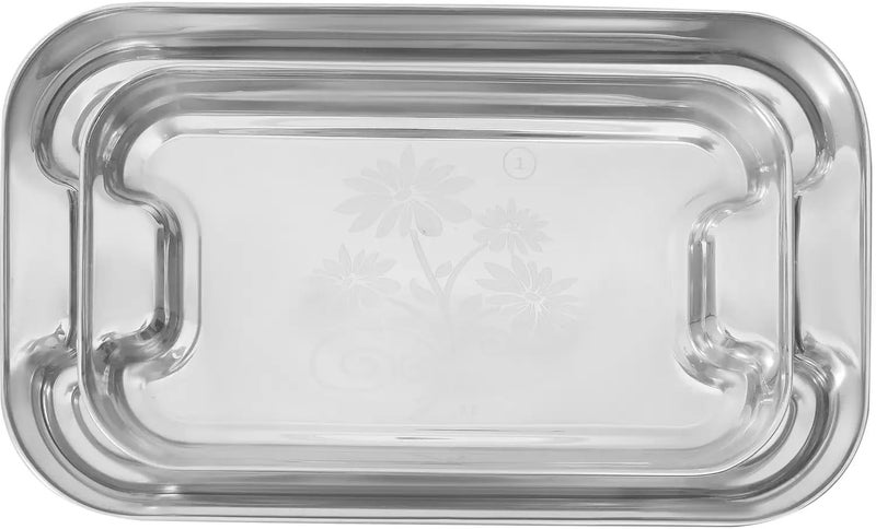 Nirvika Stainless Steel Serving TrayLemon Platter with Steel Finish Rectangular Multipurpose Tray Set of 2 - Image 2
