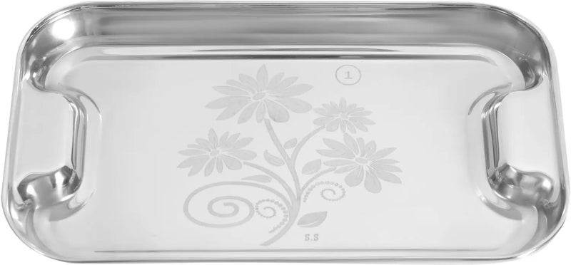 Nirvika Stainless Steel Serving TrayLemon Platter with Steel Finish Rectangular Multipurpose Tray Set of 2 - Image 4