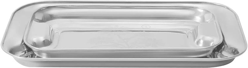 Nirvika Stainless Steel Serving TrayLemon Platter with Steel Finish Rectangular Multipurpose Tray Set of 2 - Image 5