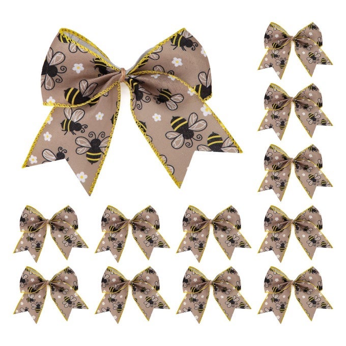 12 PCS 6 INCH BUMBLE BEE WREATH BURLAP BOWS YELLOW BLACK BEE CRAFT DECORATION BOW WRAPPING PARTY HOLIDAY BASKET ORNAMENTS BUNTING DIY CRAFTS