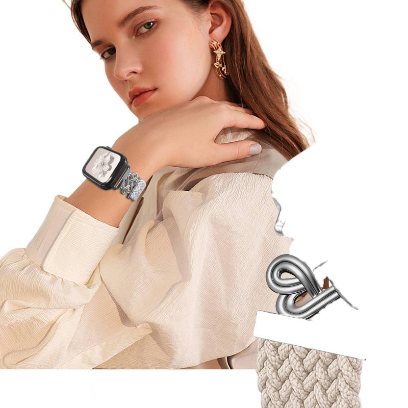QX سوار ساعة ذكية سوار نايلون حلقي متوافق مع Apple Watch بملاءمة قابلة للتعديل وحزام بديل للاستخدام اليومي باللون ( ) قابل للتعديل - Image 5