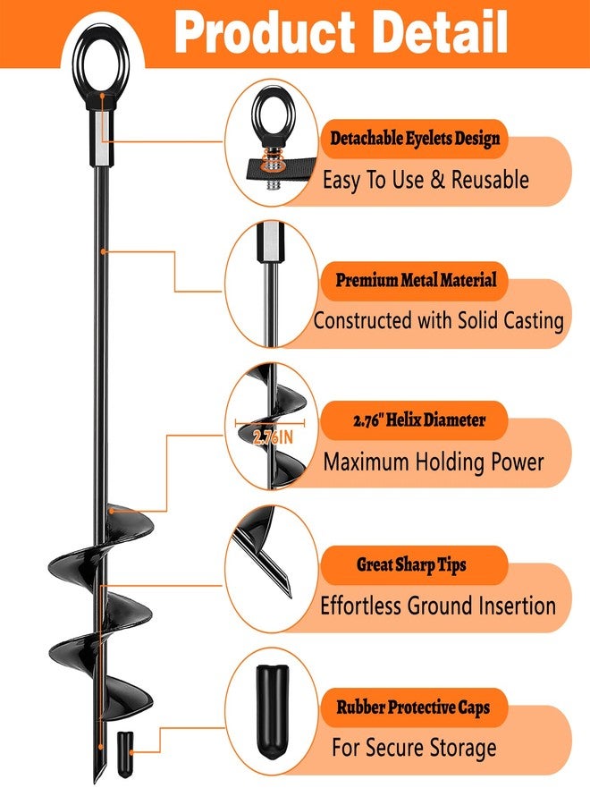 Fabulas Ground Anchors, Trampoline Stakes Anchors High Wind Heavy Duty 16 Inch 4 Pack, Screw in Spiral Trampoline Tie Down Anchor Kit with Straps for Shed Swing Set Hurricane Tent Dog Carport Playset - Image 2