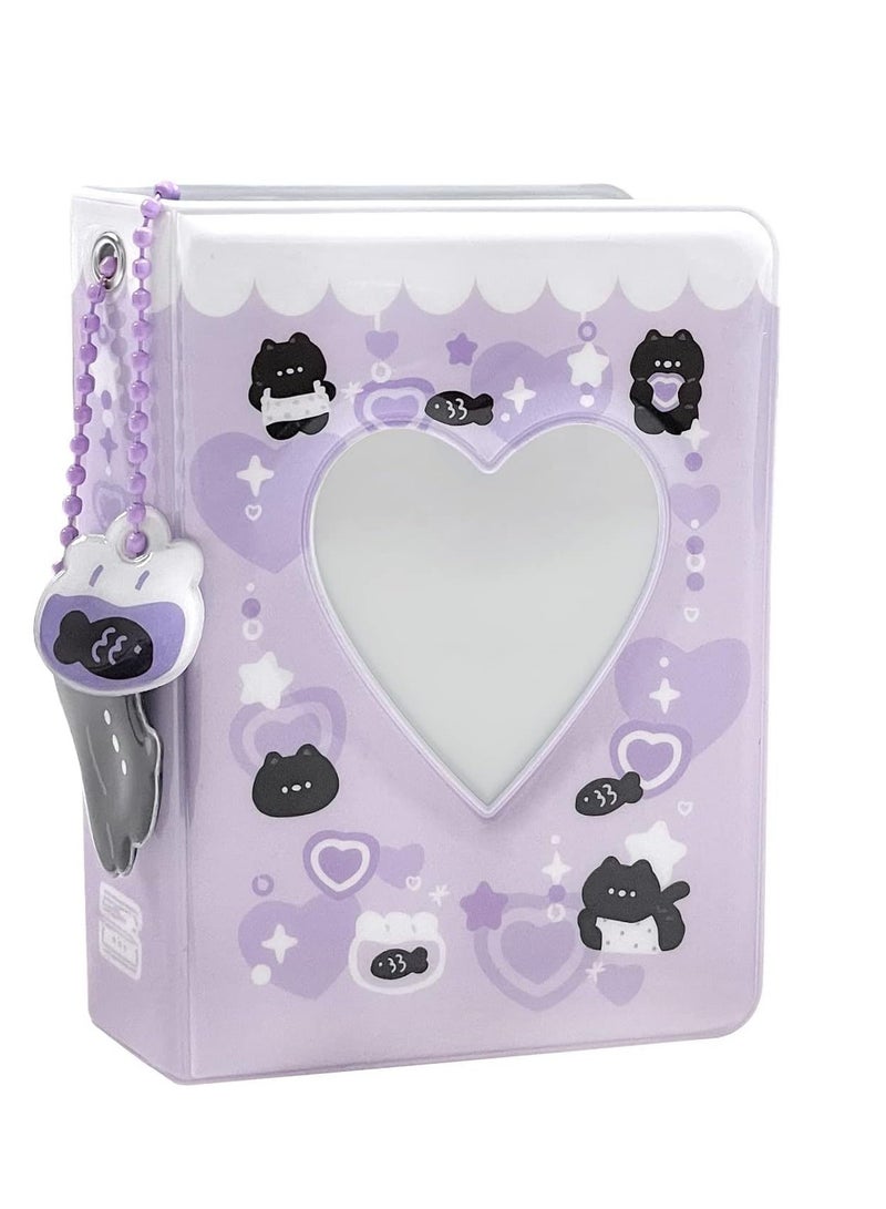 3 Inch Mini Photo Album, Heart Hollow Card Binder Photo Album Kpop Photo Card Holder with Pendant 40 Pockets  - Image 1