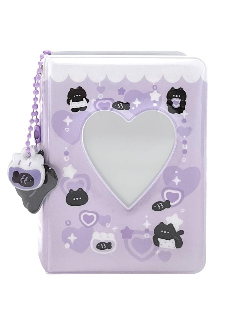 3 Inch Mini Photo Album, Heart Hollow Card Binder Photo Album Kpop Photo Card Holder with Pendant 40 Pockets  - Image 3
