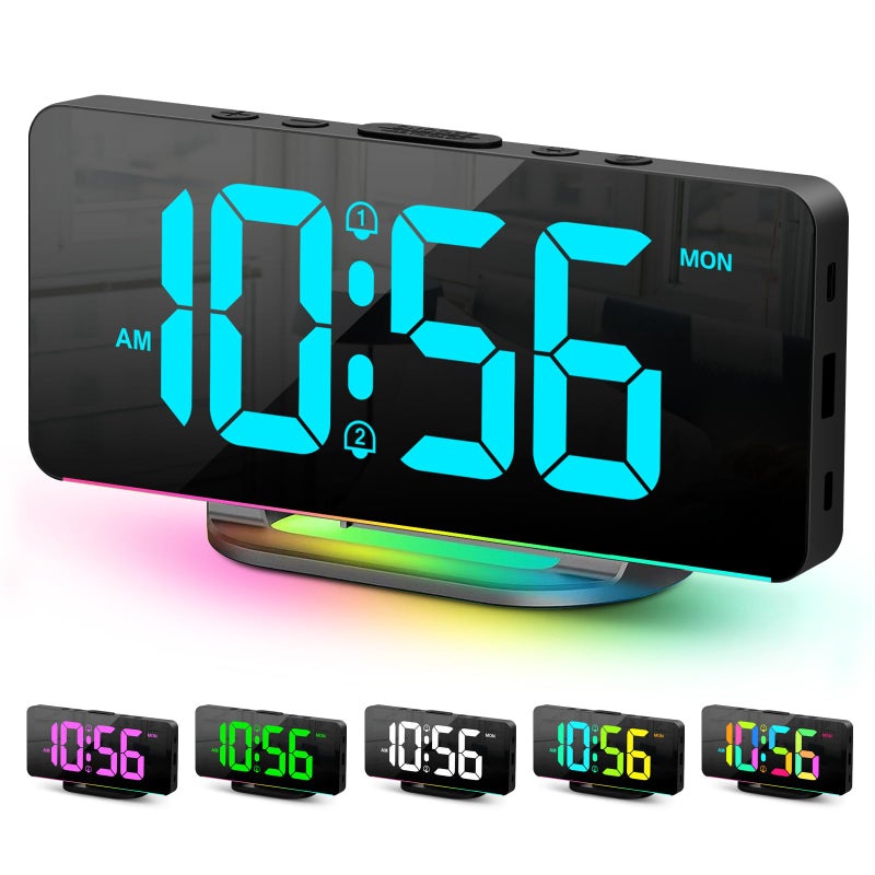 Digital Alarm Clock Large LED Digital Clock for Bedrooms with 10 Color Changing Night Light Adjustable Brightness USB Charging Port Bedside and Desk Clock for Living Room Office Decor Black