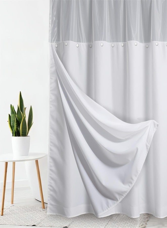 QGHOT Waterproof Fabric Snap in Shower Curtain Liner Replacement 70 W x 54" L for 71" W x 74" L Hookless Shower Curtain - Removable & Detachable to Wash - Image 1