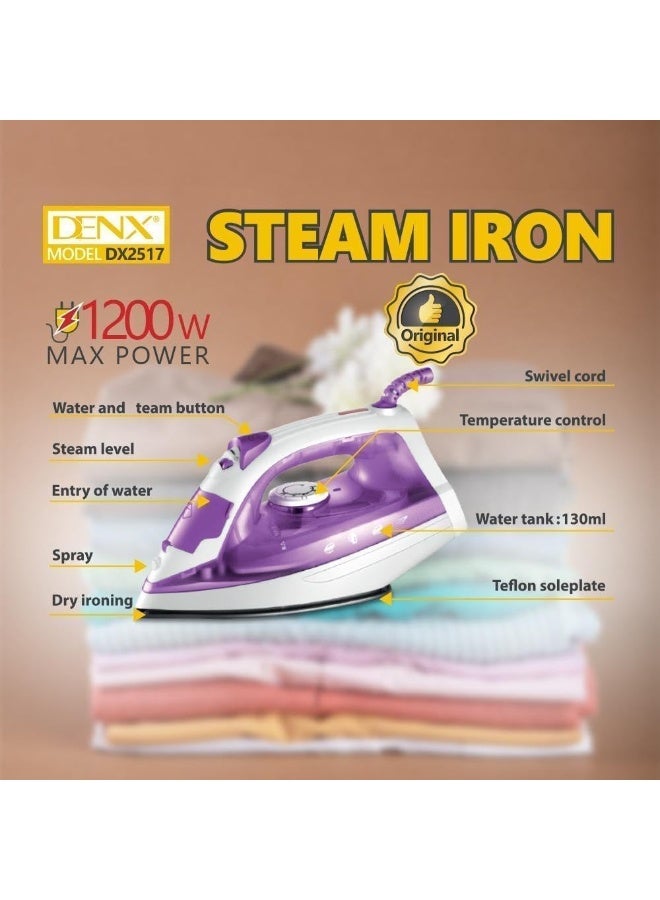 دينكس مكواة بخار متعددة الوظائف من دينكس DX2517 | قدرة 1200 واط | تحكم قابل للتعديل في درجة الحرارة | قاعدة غير لاصقة | وظيفة البخار الجاف والعمودي | خفيفة الوزن وسهلة الحمل - Image 3