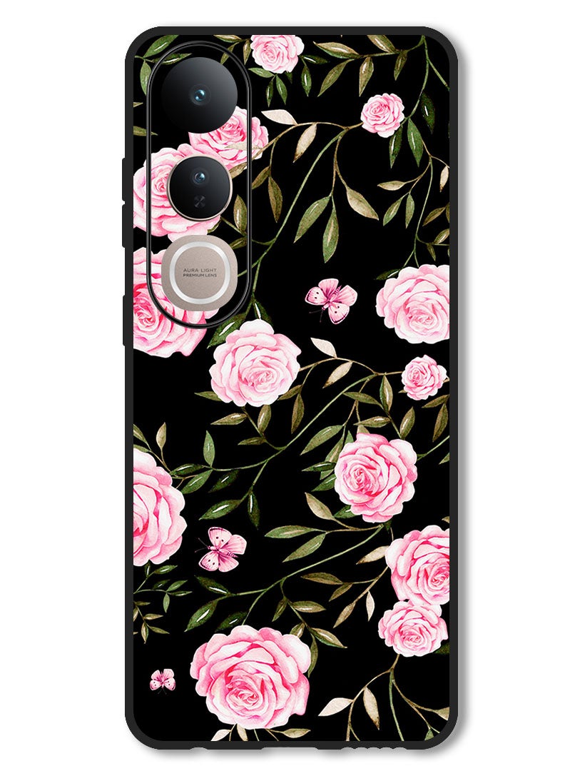 Theodor Case Compatible with Vivo V50 Lite Protection Shockproof Bumper Cover Rose In Bunches Of Small Leaves - Image 1