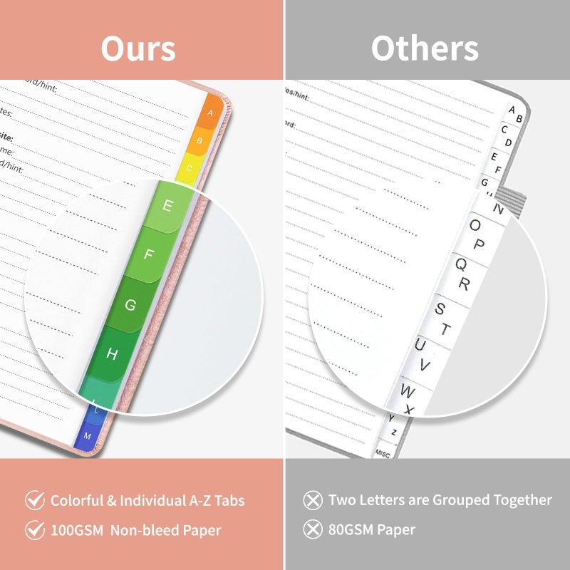 Blugool Password Book with Alphabetical Tabs, Password Keeper Book for Seniors, Individual & Colorful Tabs, Spiral Hardcover Password Notebook for Website Logins, 5.7" x 7.7", Rose Gold - Image 2