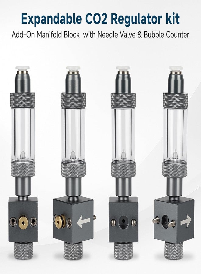 Hygger CO2 Expandable CO2 Regulator kit: Add-On Manifold Block with Needle Valve & Bubble Counter for Multi-Tank Setup - Image 2