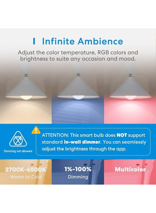 Meross HomeKit Smart Bulb, LED Smart Bulbs Compatible with Apple HomeKit, Siri, Alexa, Google Home and SmartThings, E27 warm white to cold white RGB Dimmable Wi-Fi Bulb Multicolor(2-pack) - Image 4