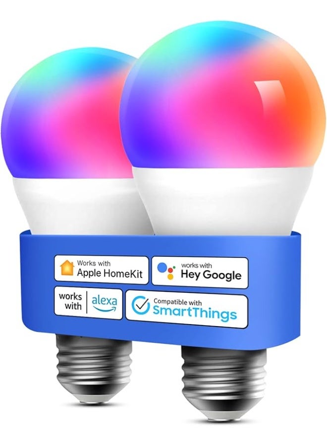 Meross HomeKit Smart Bulb, LED Smart Bulbs Compatible with Apple HomeKit, Siri, Alexa, Google Home and SmartThings, E27 warm white to cold white RGB Dimmable Wi-Fi Bulb Multicolor(2-pack) - Image 1