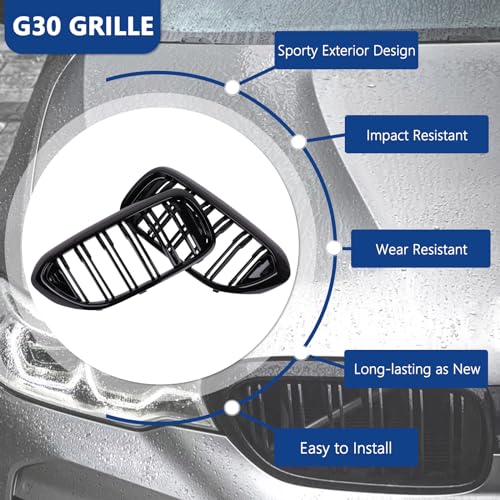 DEKEWEI G30 Grille,Front Kidney Grill Grille Compatible with 2017-2020 5 Series G30 G31 F90 (M5) (Double Slats Gloss Black Grills, 2pcs) - Image 3