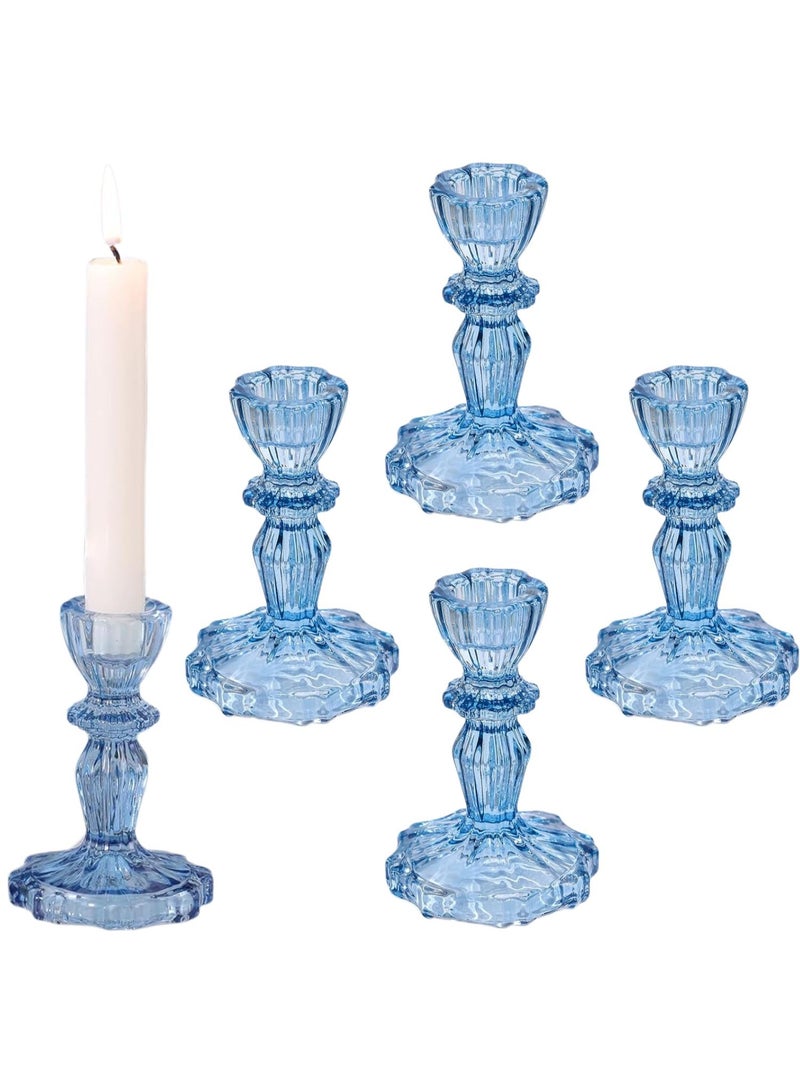 HOME ZONE Set of 4 Blue Taper Candle Holders for Table Centerpiece, Gold Tall Candle Stick Holder Stand for Wedding Decorations, Birthday, Table Décor - Image 1