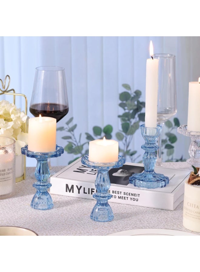 HOME ZONE Set of 4 Blue Taper Candle Holders for Table Centerpiece, Gold Tall Candle Stick Holder Stand for Wedding Decorations, Birthday, Table Décor - Image 3
