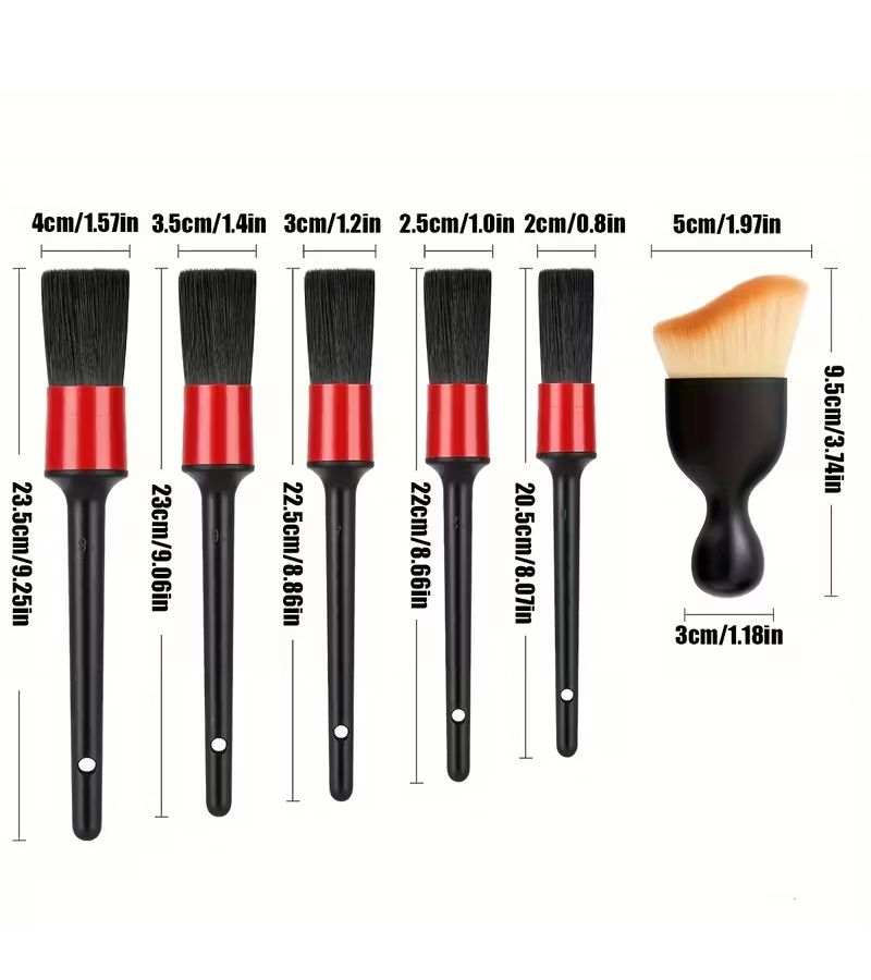7 Piece Car Wash Care Brush Set 5 Detail Brushes And 2 Beauty Brushes For Cleaning Wheels Dashboard Ventilation Openings Reusable Car Accessories - Image 2