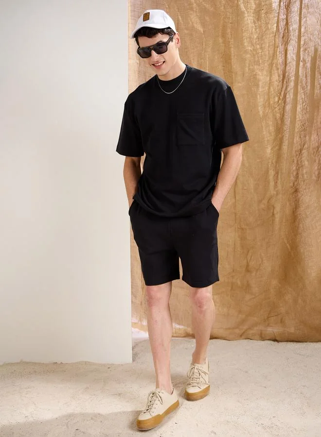 ساسافراس Sassafras Men Black Waffle Textured Relaxed Fit Shorts