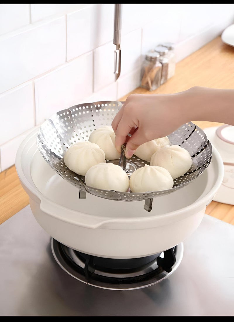 Steamer Basket - Expandable Stainless Steel Vegetable Steamer for Cooking Healthy Meals and Seafood, Dishwasher Safe and Foldable for Easy Storage (رمادي, مقاس صغير) - Image 1