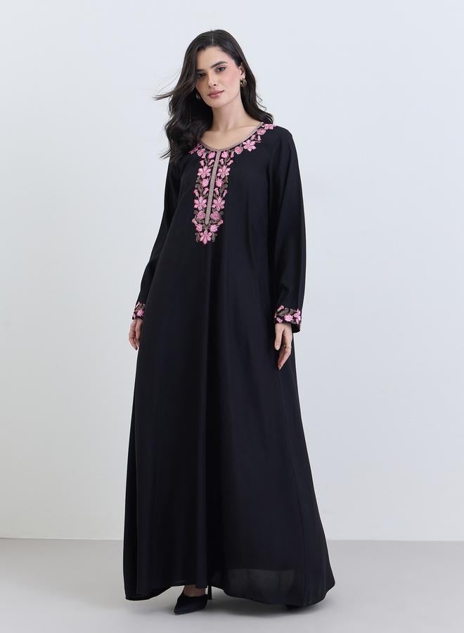 Amirah Black Embroidered A-Line Jalabiya - Image 2