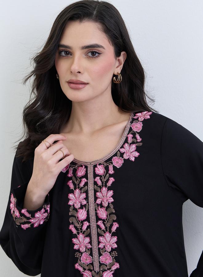 Amirah Black Embroidered A-Line Jalabiya - Image 4