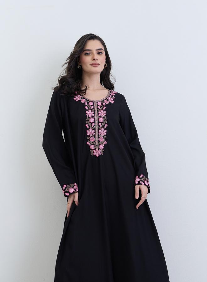 Amirah Black Embroidered A-Line Jalabiya - Image 1