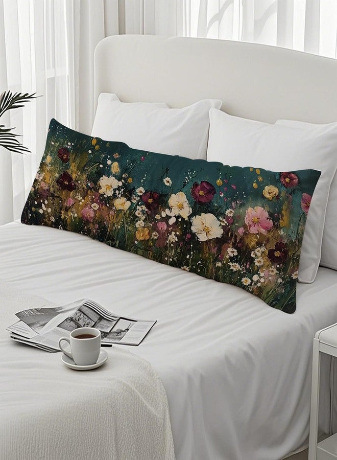PIUD Abstract Retro Wildflowers 20x54 Body Pillow Cover, Floral Room Decor, Botanical Decor, Vintage Dark Cottagecore Flower Aesthetic Decorative Long Body Pillow Cases for Bed Couch - Image 4
