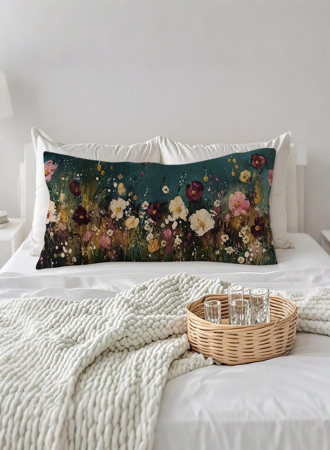 PIUD Abstract Retro Wildflowers 20x54 Body Pillow Cover, Floral Room Decor, Botanical Decor, Vintage Dark Cottagecore Flower Aesthetic Decorative Long Body Pillow Cases for Bed Couch - Image 3