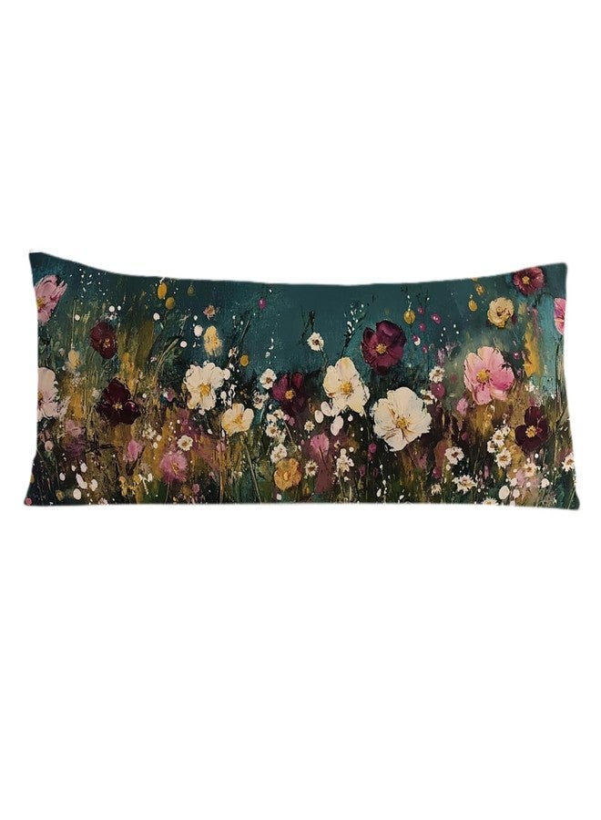PIUD Abstract Retro Wildflowers 20x54 Body Pillow Cover, Floral Room Decor, Botanical Decor, Vintage Dark Cottagecore Flower Aesthetic Decorative Long Body Pillow Cases for Bed Couch - Image 1