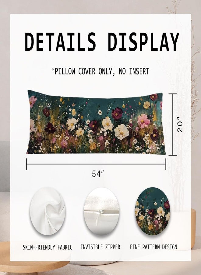PIUD Abstract Retro Wildflowers 20x54 Body Pillow Cover, Floral Room Decor, Botanical Decor, Vintage Dark Cottagecore Flower Aesthetic Decorative Long Body Pillow Cases for Bed Couch - Image 2