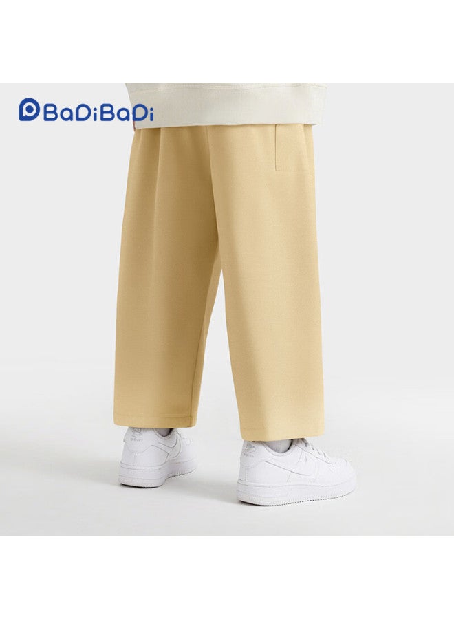 Badibadi Spring Autumn Baby Toddler Pure Cotton Straight Work Pants Loose Comfortable Long Pants Khaki Good Luck Letters Size 100
