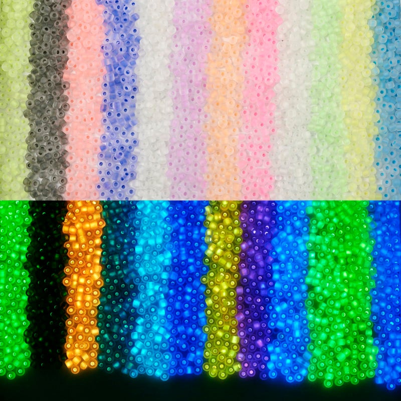 Beadthoven 1800pcs 4mm Luminous Glass Seed Beads 60 Frosted Matte Round Seed Beads Mix Glow in The Dark Beads Pastel Glowing Tiny Mini Solar Beads for DIY Bracelet Necklace Jewelry Making Crafts