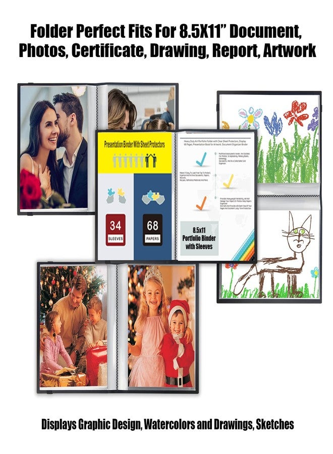 Aevdor ألبوم صور Aevdor مقاس 8.5 × 11 بوصة يتسع لـ 68 صورة، حافظة فنية للصور مقاس 8.5 × 11 بوصة، حافظة مع أكمام بلاستيكية للصور، أعمال فنية للأطفال، رسم تخطيطي (عبوة من قطعتين باللون الأسود) - Image 3