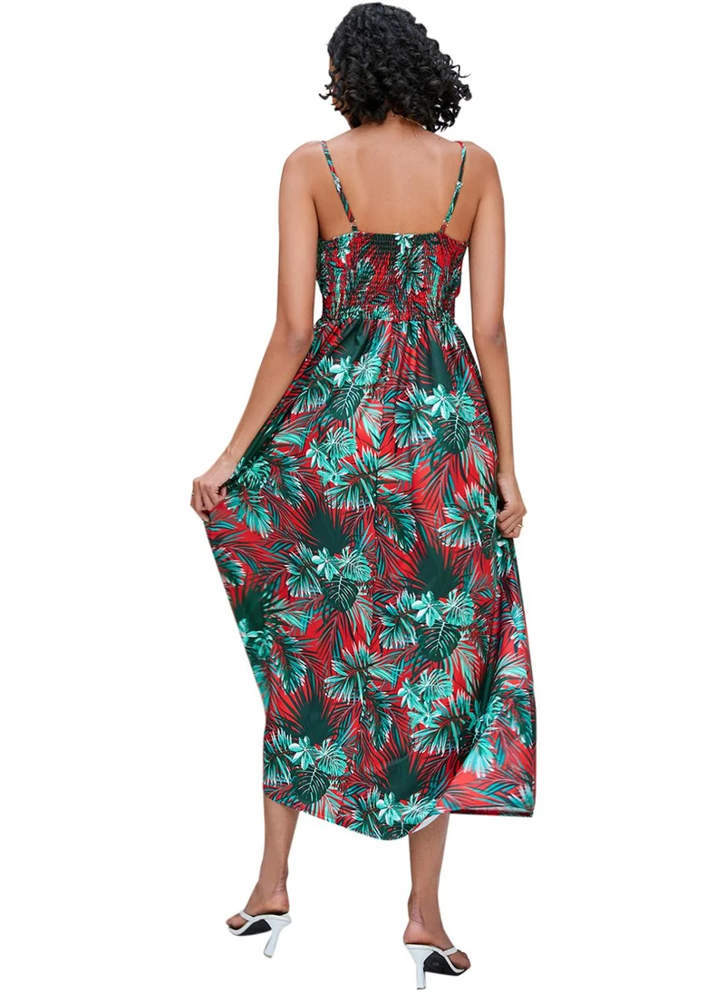 يونيكي Green Floral Print Fit & Flare Dress